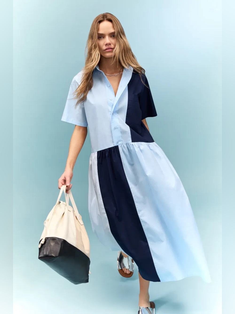 PLAN C x RTR Color Block Shirt Dress